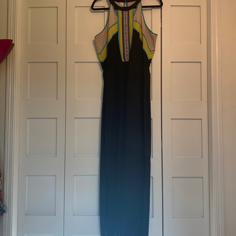 Black boho maxi dress with dual slits, size L